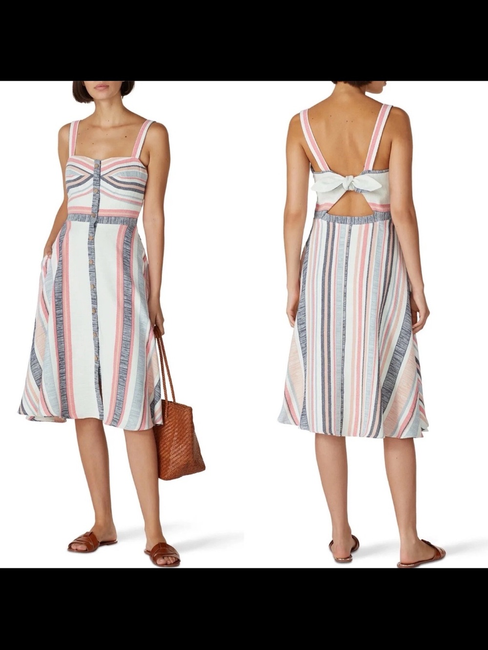 Slate & Willow Dress Womens 14 Striped Button Front Fit & Flare Midi Sundress